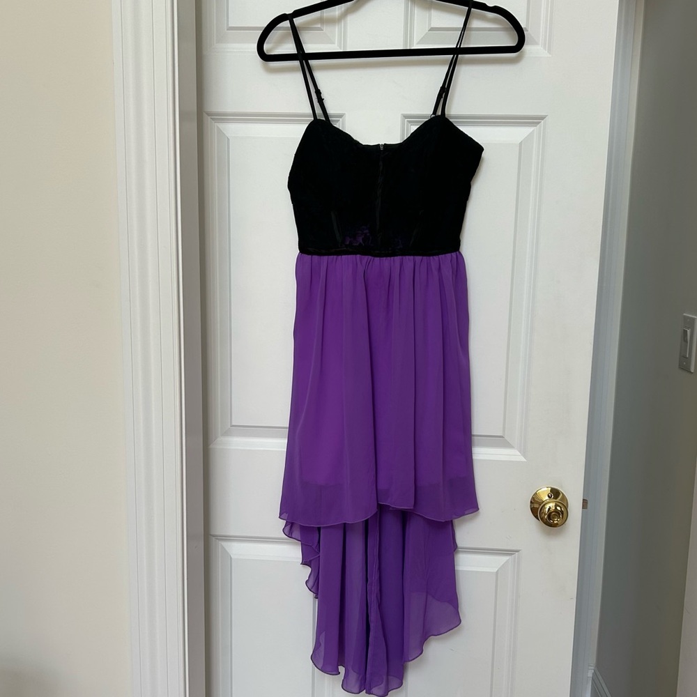 B Darlin Black and Purple High Low Dress